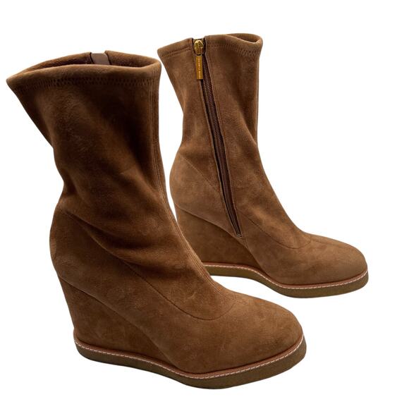 Veronica Beard Women 9.5 Arlo Suede Leather Wedge Boots Hazelwood Tan Brown NWOT - Picture 11 of 16